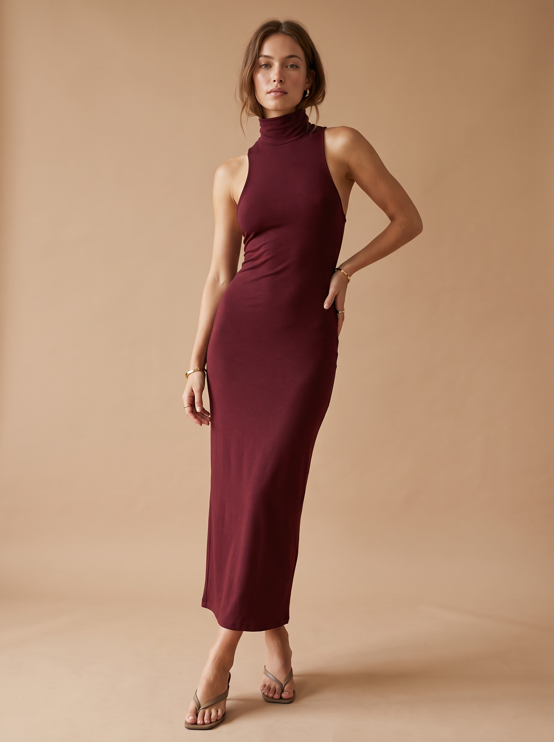 Figurbetontes Midikleid mit Rollkragen