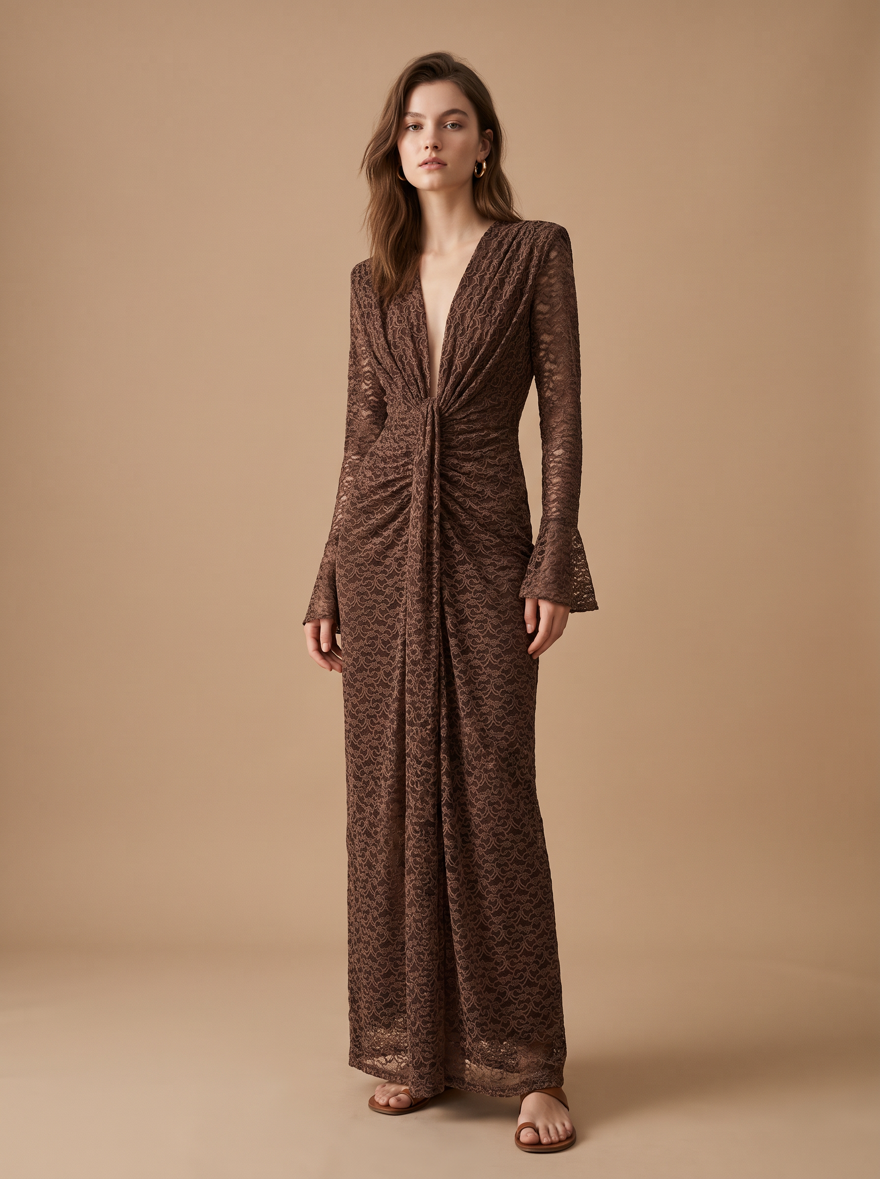 Maxi-Wickelkleid mit Spitze
