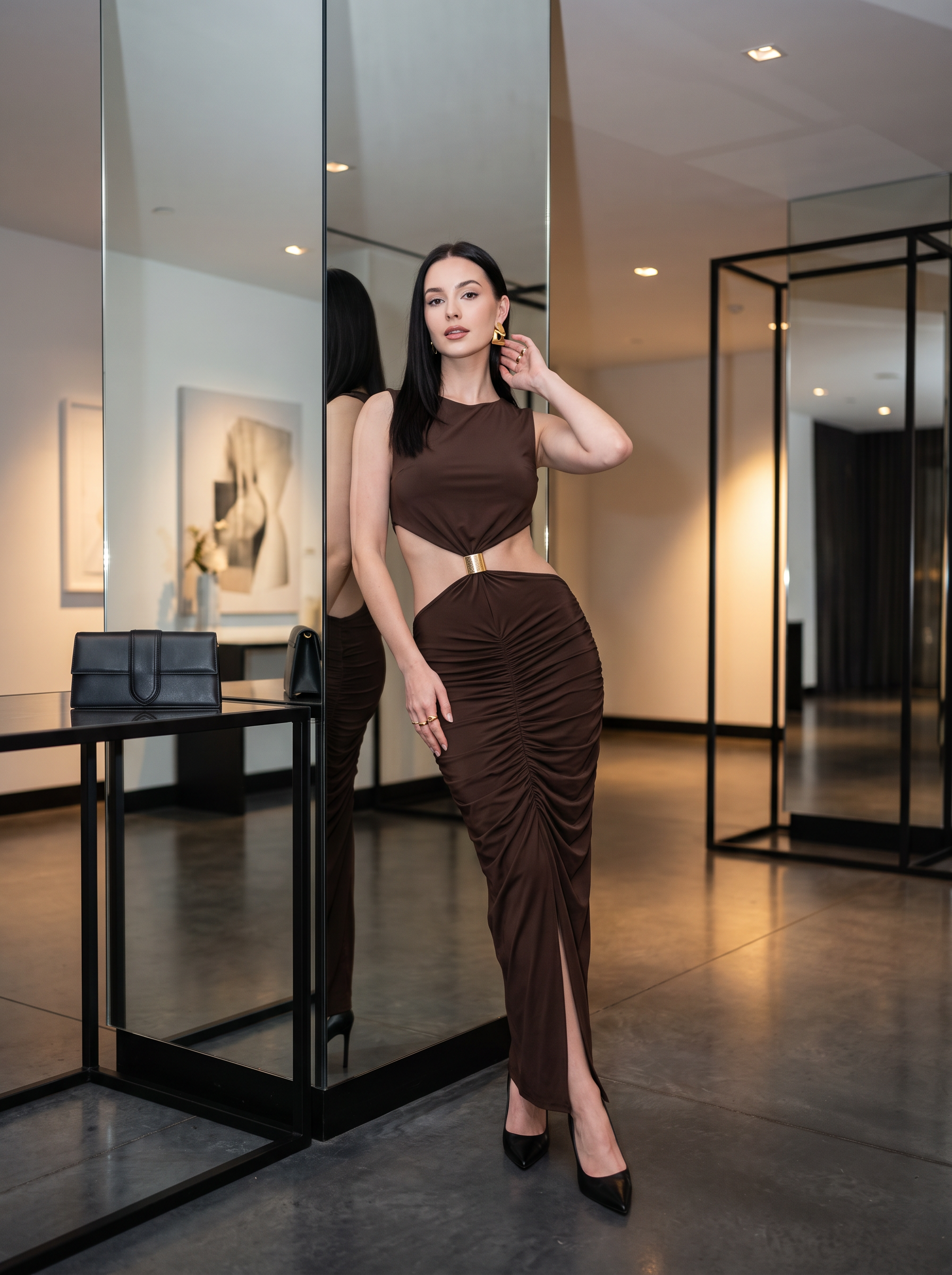 Midi Bleistiftkleid mit Cut-outs