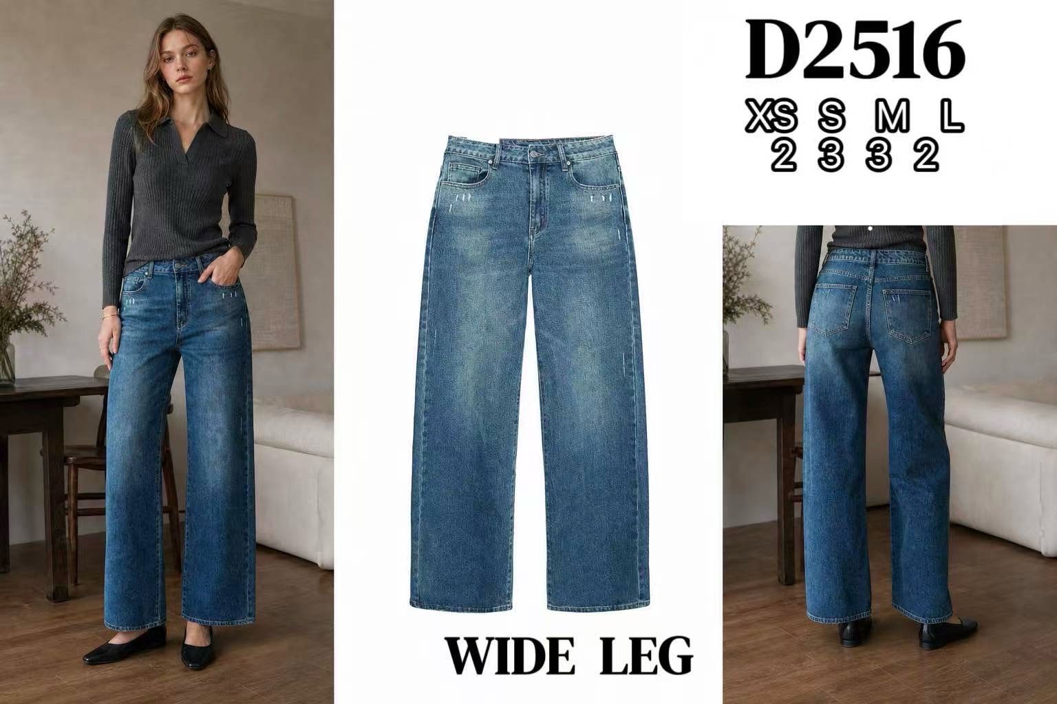 Jeans mit weitem Bein und hoher Taille