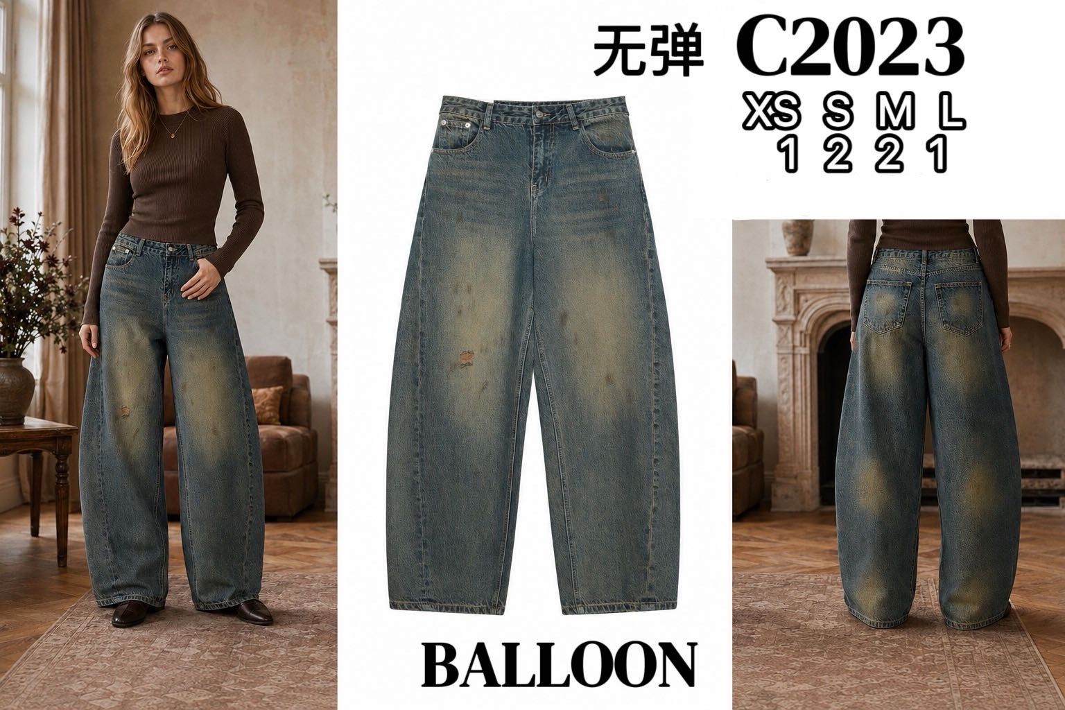 Balloon-Jeans mit Hohem Bund