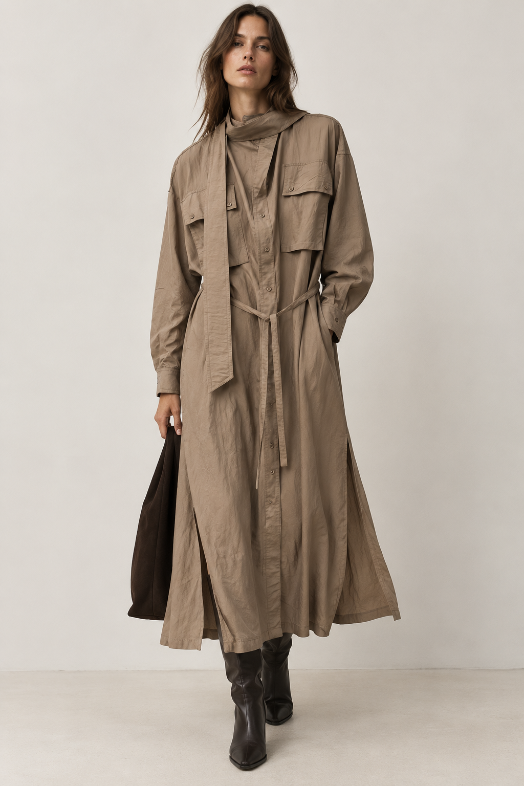 Maxi-Hemdkleid mit Gürtel