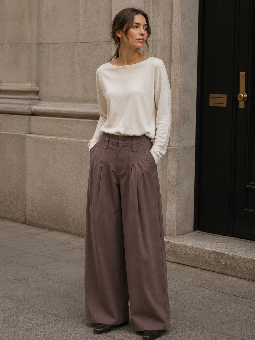 Wide-Leg-Hose mit Falten