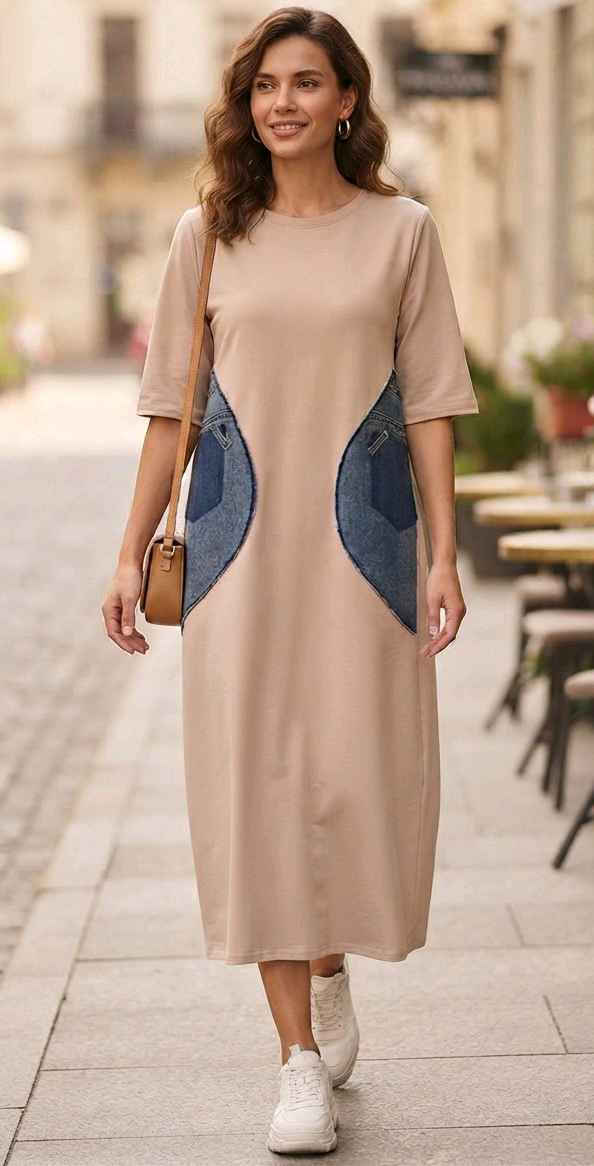 Trapez-Midikleid mit Taschen