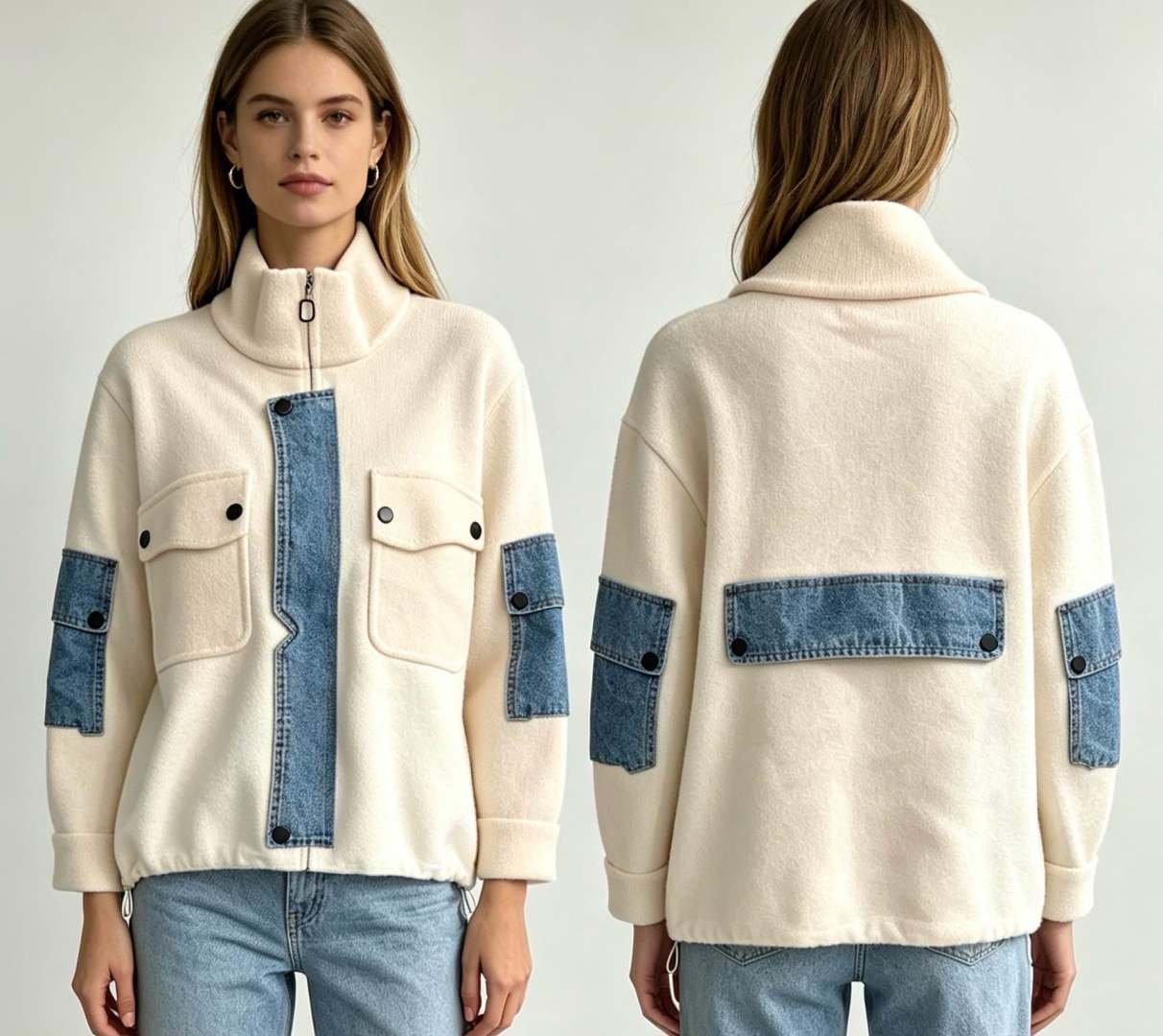 Locker geschnittene Jacke mit Halb-Stehkragen