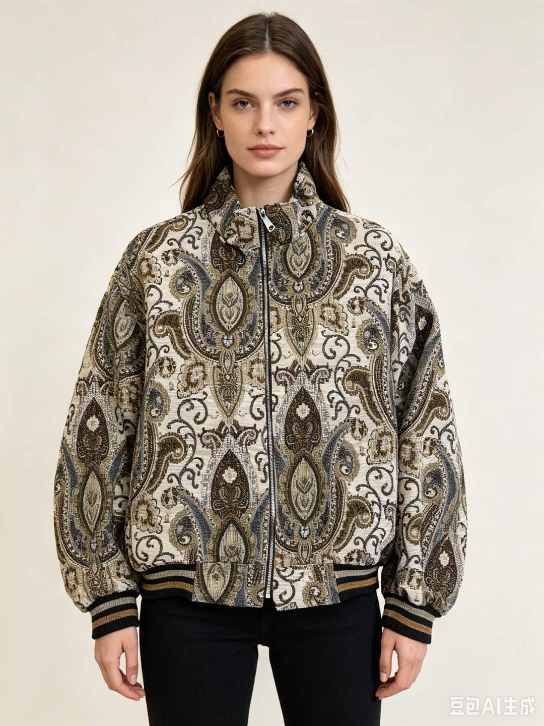 Lockere Bomberjacke mit Paisley-Muster