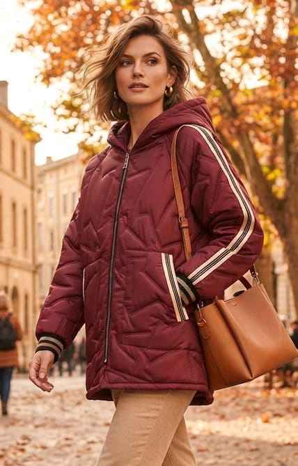 Lange gesteppte Jacke mit Kapuze