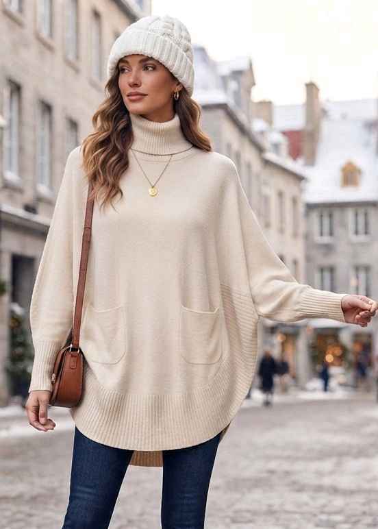 Oversize Rollkragen-Tunika Pullover