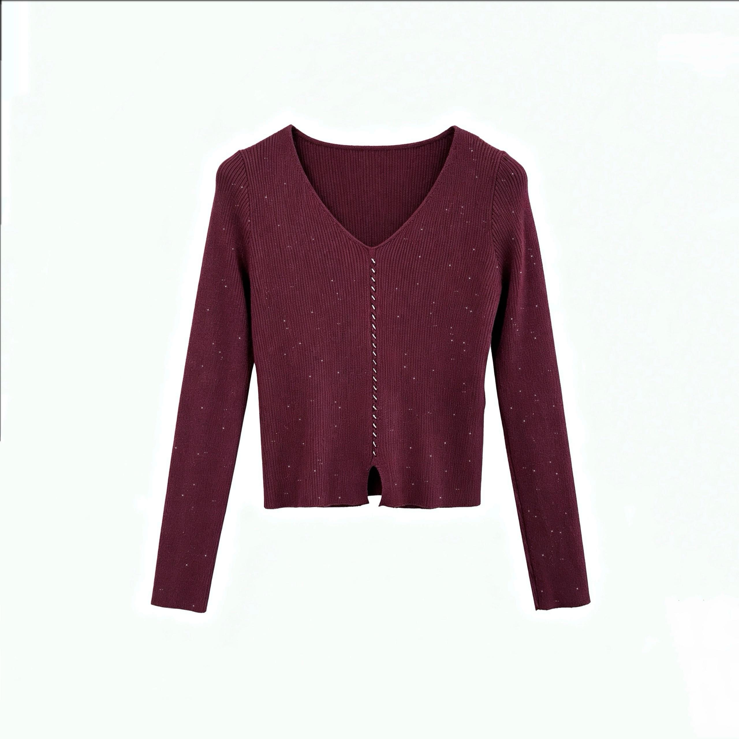 Figurnaher V‑Ausschnitt‑Pullover mit Pailletten