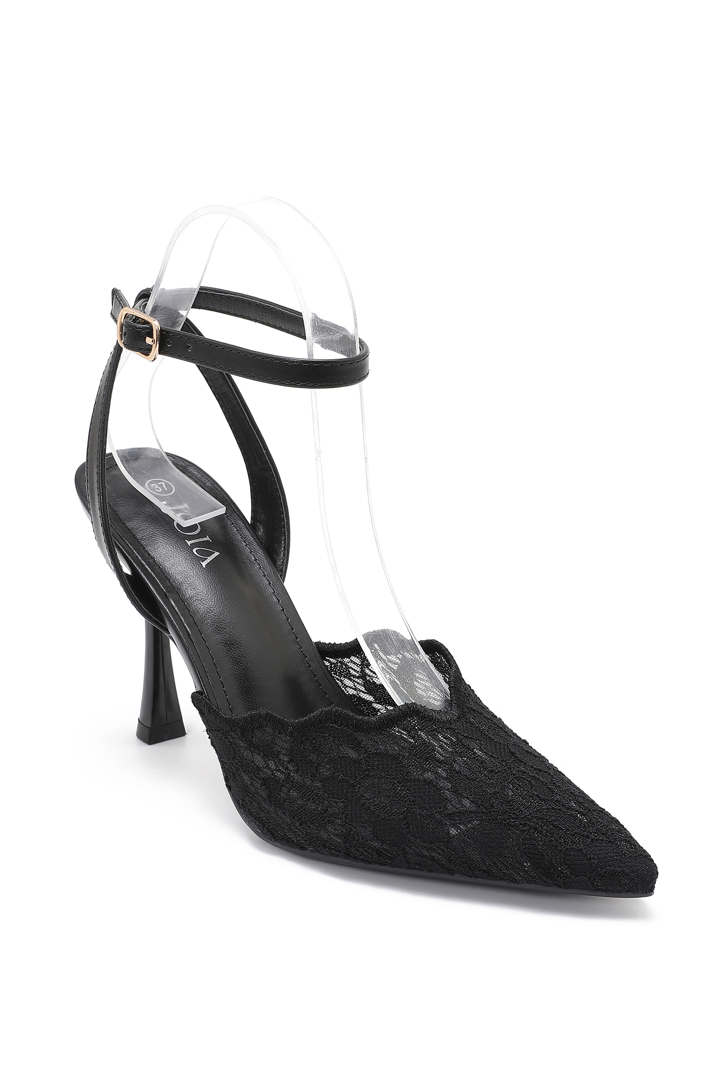 Spitze Pumps mit Spitzenoberteil und Knöchelriemchen