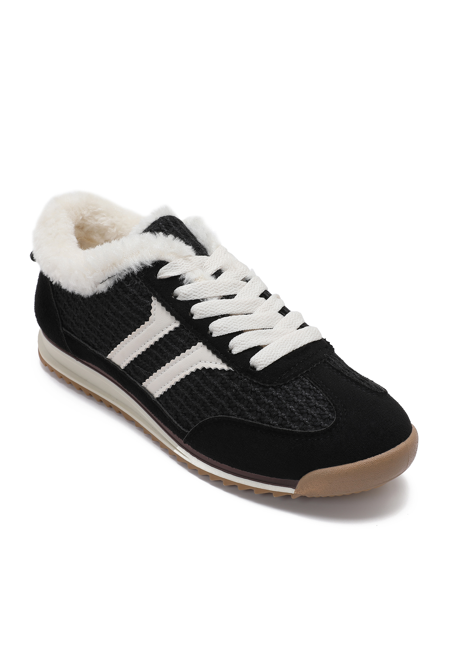 Gefütterte Sneaker mit Fellbesatz
