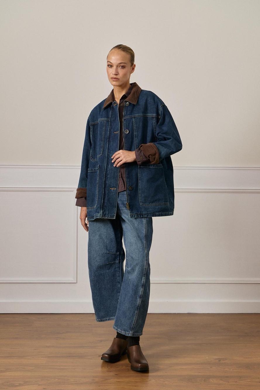 Oversize Jeansjacke mit Hemdkragen
