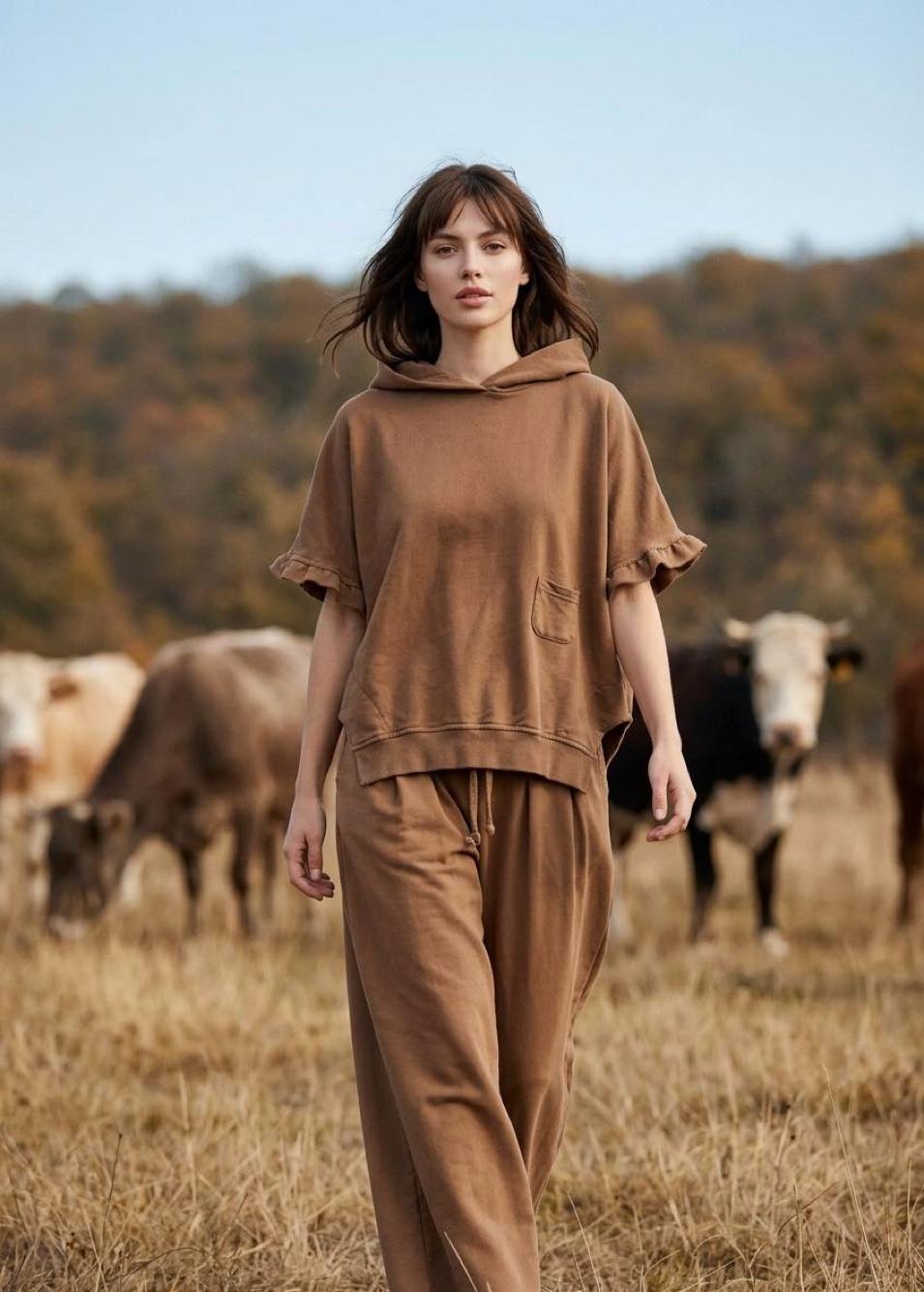 Oversize Kapuzenpullover mit Rüsche