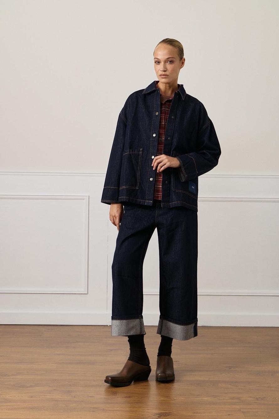 Oversize Jeansjacke mit Hemdkragen