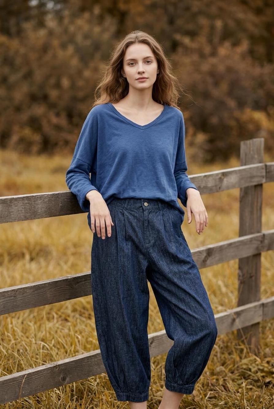 Bluse mit V-Ausschnitt, lockere Passform