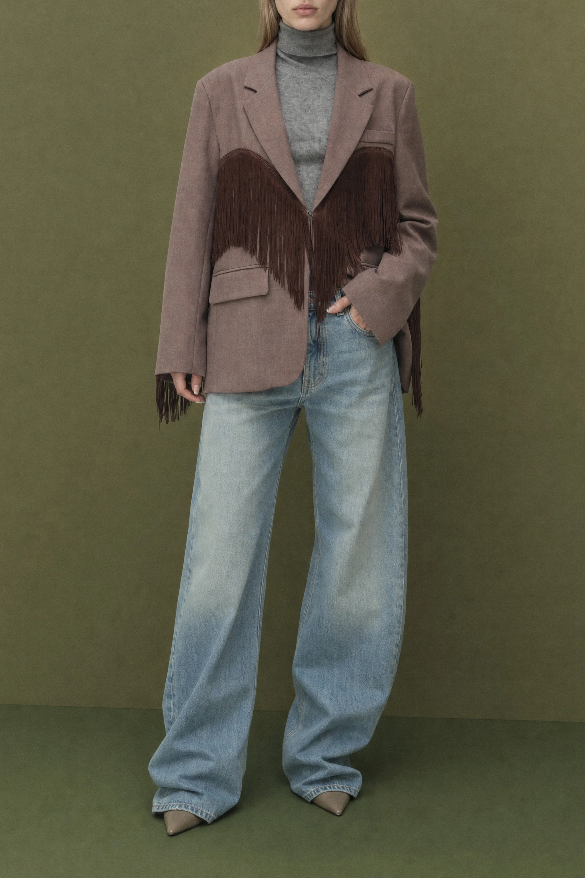 Oversize-Blazer mit Fransen