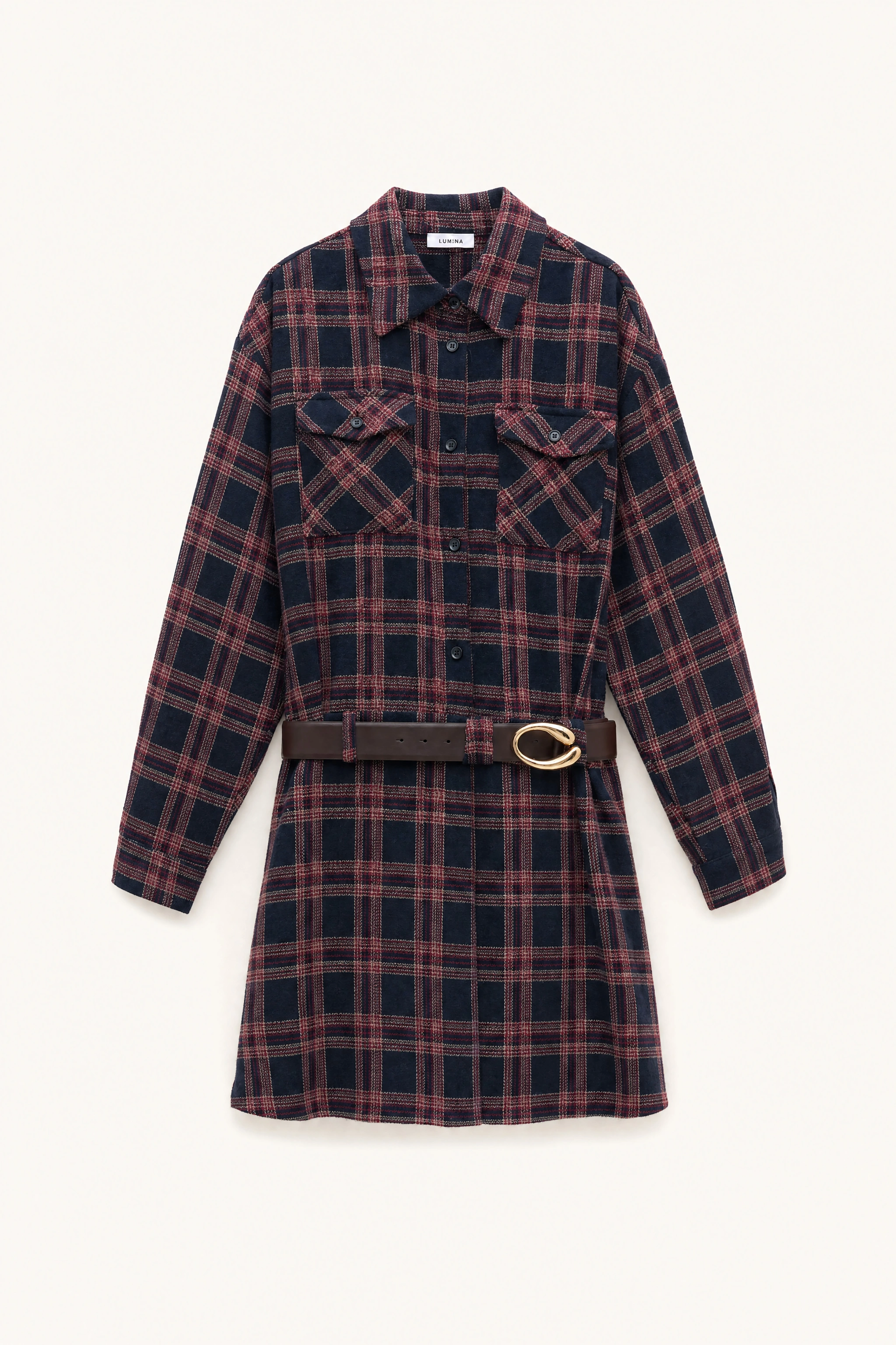 Hemd-Blusen-Mididress mit Gürtel