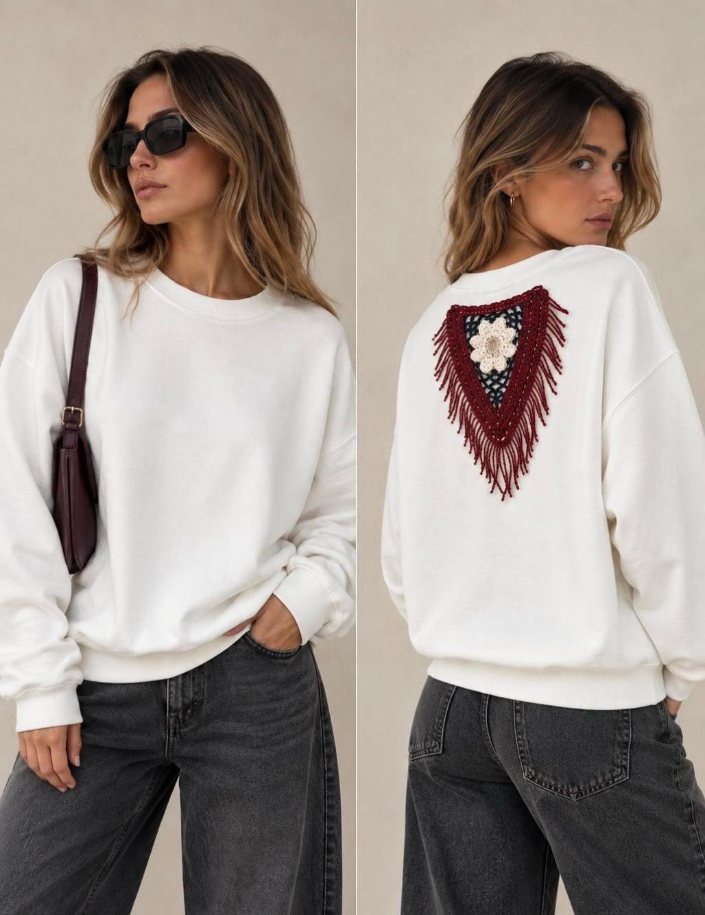 Oversize Sweatshirt mit Fransen