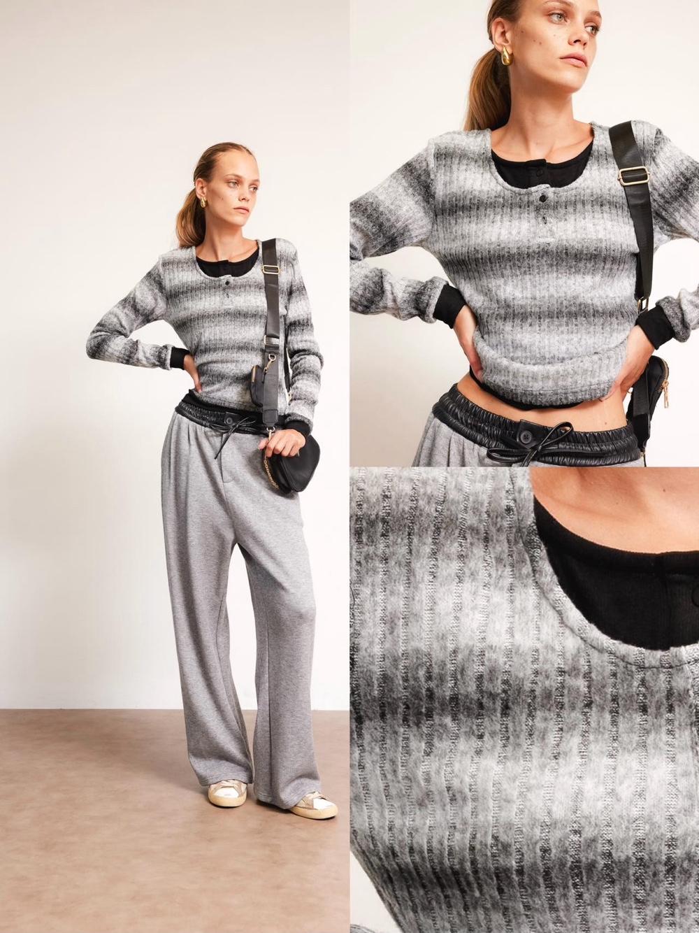 Gerippter Pullover mit Knöpfen