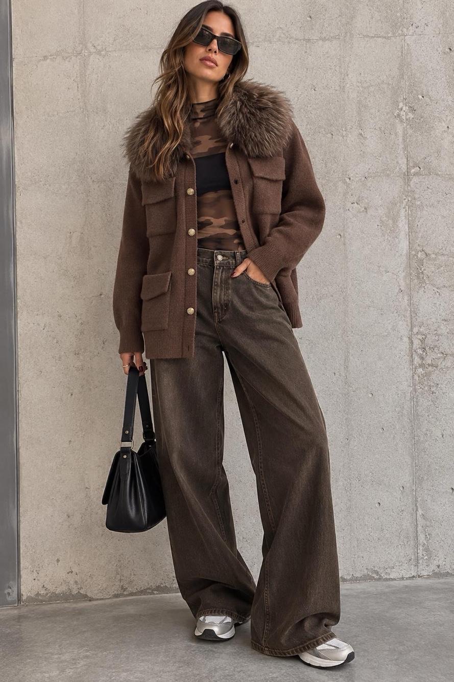 Langer legerer Cardigan mit Taschen