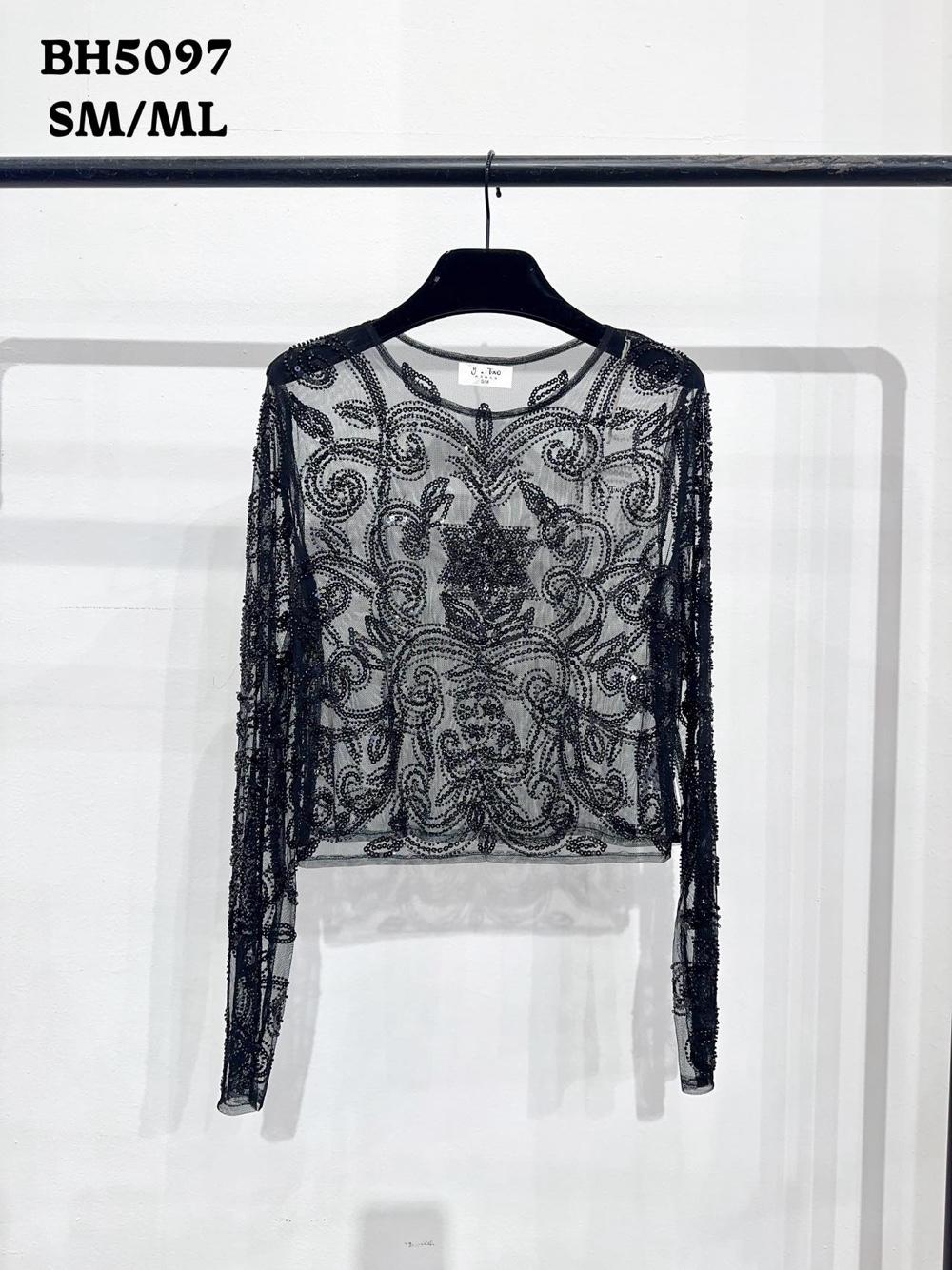 Cropped-Top aus Mesh mit Pailletten