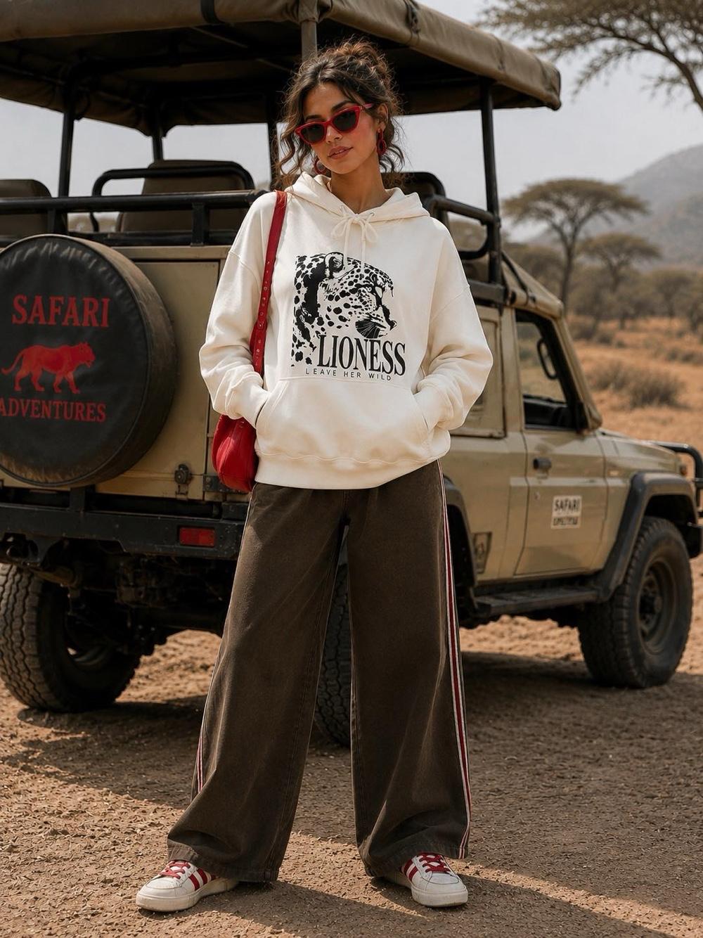 Kangaroo-Pullover mit Animal-Print